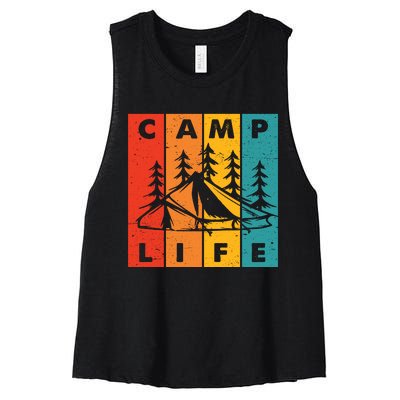 Vintage Camping Life Retro Funny Gift Women's Racerback Cropped Tank