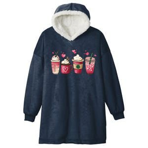 Valentine Coffee Lover Heart Valentines Day Funny Gift Hooded Wearable Blanket