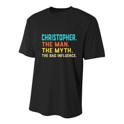 Vintage Christopher Man Myth The Bad Influence First Name Youth Performance Sprint T-Shirt