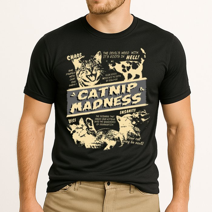 Vintage Catnip Madness Cute Kitten Funny Cat Men Women Performance Shirt