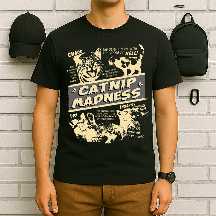 Vintage Catnip Madness Cute Kitten Funny Cat Men Women T-Shirt