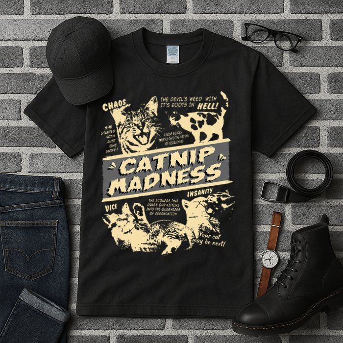 Vintage Catnip Madness Cute Kitten Funny Cat Men Women Tall T-Shirt