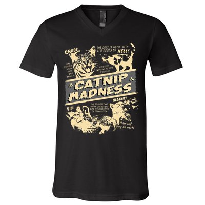Vintage Catnip Madness Cute Kitten Funny Cat Men Women V-Neck T-Shirt