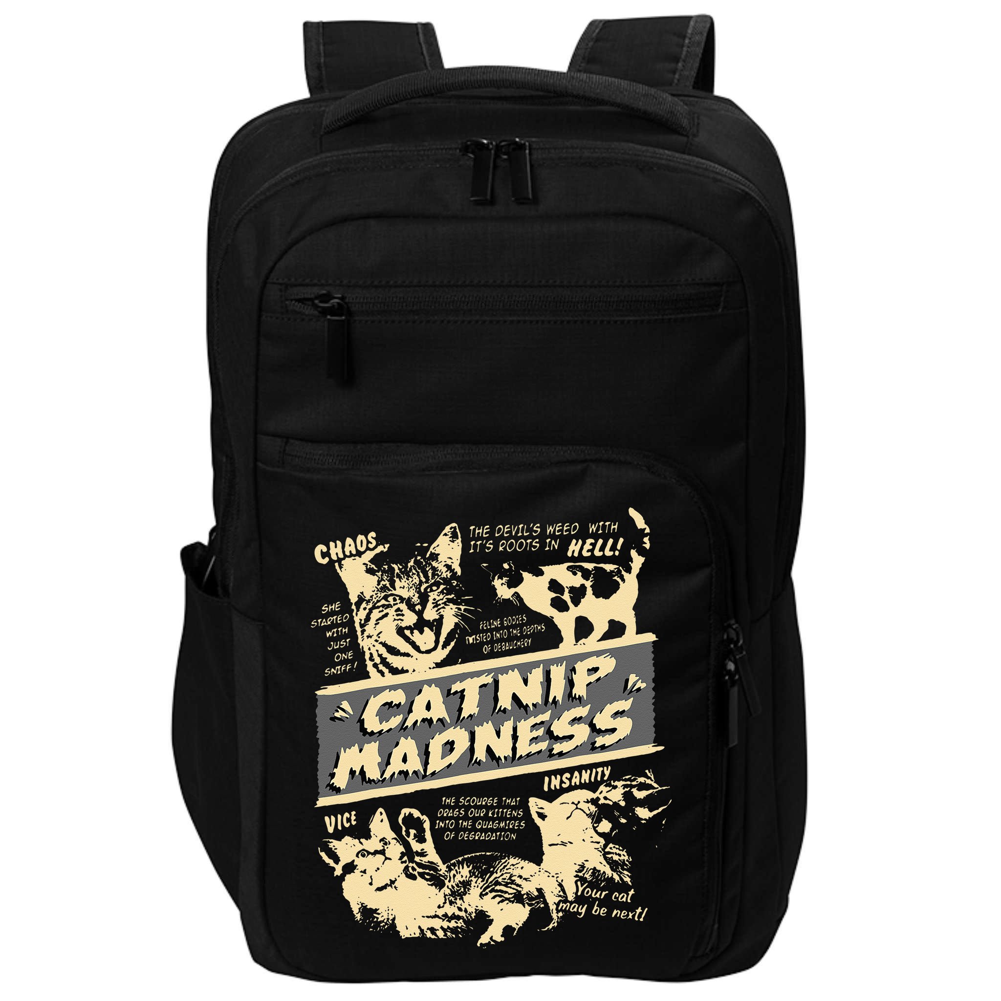 Vintage Catnip Madness Cute Kitten Funny Cat Men Women Impact Tech Backpack