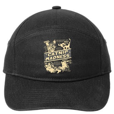 Vintage Catnip Madness Cute Kitten Funny Cat Men Women 7-Panel Snapback Hat