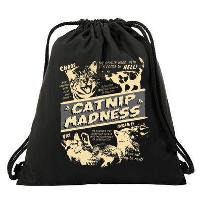 Vintage Catnip Madness Cute Kitten Funny Cat Men Women Drawstring Bag