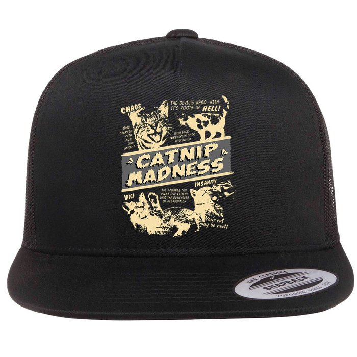 Vintage Catnip Madness Cute Kitten Funny Cat Men Women Flat Bill Trucker Hat