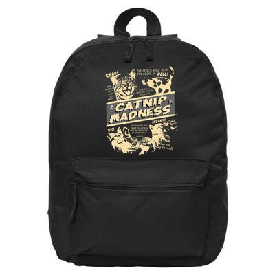 Vintage Catnip Madness Cute Kitten Funny Cat Men Women 16 in Basic Backpack