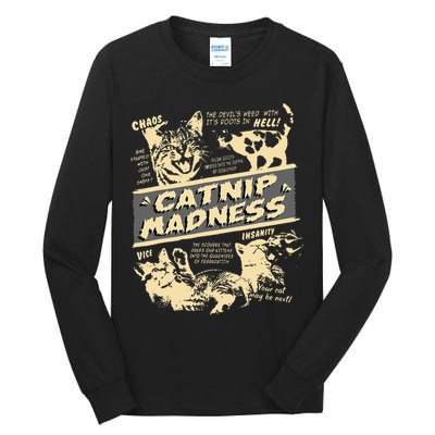 Vintage Catnip Madness Cute Kitten Funny Cat Men Women Tall Long Sleeve T-Shirt