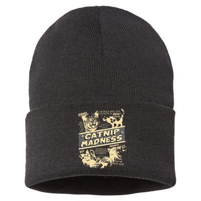 Vintage Catnip Madness Cute Kitten Funny Cat Men Women Sustainable Knit Beanie