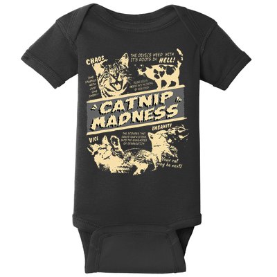 Vintage Catnip Madness Cute Kitten Funny Cat Men Women Baby Bodysuit