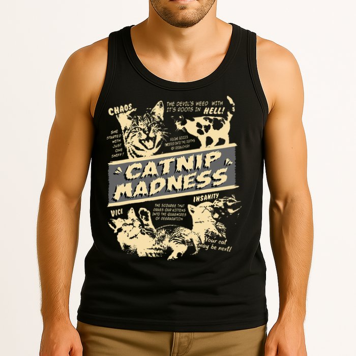 Vintage Catnip Madness Cute Kitten Funny Cat Men Women Tank Top