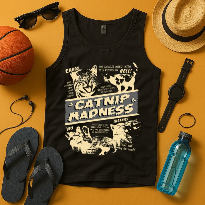 Vintage Catnip Madness Cute Kitten Funny Cat Men Women Tank Top