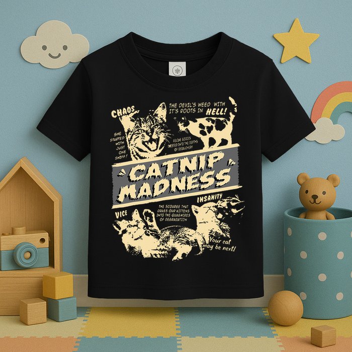Vintage Catnip Madness Cute Kitten Funny Cat Men Women Toddler T-Shirt