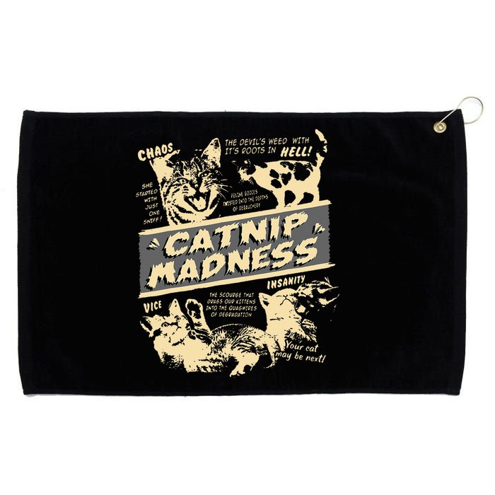 Vintage Catnip Madness Cute Kitten Funny Cat Men Women Grommeted Golf Towel