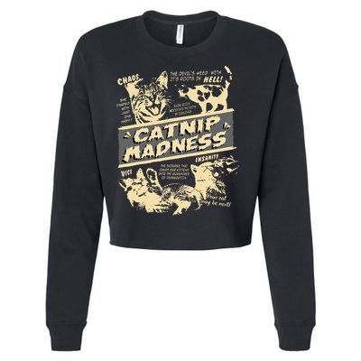 Vintage Catnip Madness Cute Kitten Funny Cat Men Women Cropped Pullover Crew