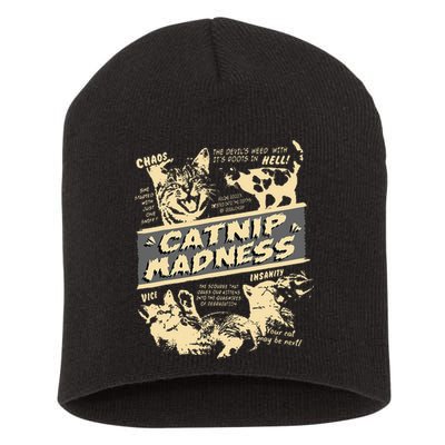 Vintage Catnip Madness Cute Kitten Funny Cat Men Women Short Acrylic Beanie