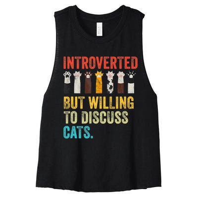 Vintage Cat Meow Introverted But Willing To Discuss Cats Women's Racerback Cropped Tank