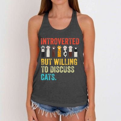 Vintage Cat Meow Introverted But Willing To Discuss Cats Women's Knotted Racerback Tank