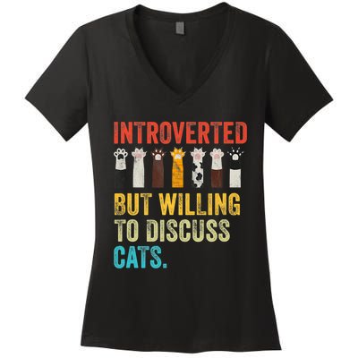 Vintage Cat Meow Introverted But Willing To Discuss Cats Women's V-Neck T-Shirt