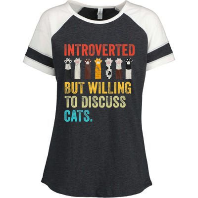 Vintage Cat Meow Introverted But Willing To Discuss Cats Enza Ladies Jersey Colorblock Tee