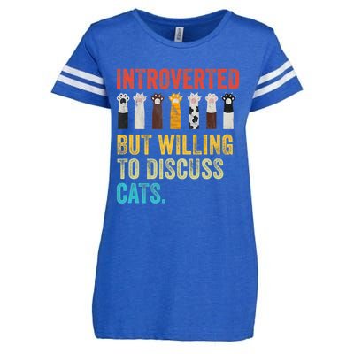 Vintage Cat Meow Introverted But Willing To Discuss Cats Enza Ladies Jersey Football T-Shirt