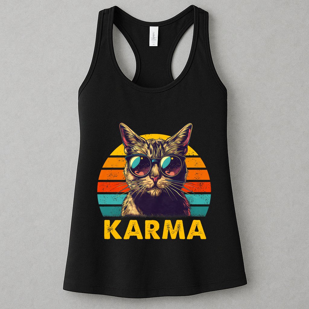Vintage Cat Music Gifts For Teens Karma Womens Tank Top