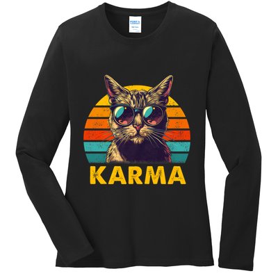 Vintage Cat Music Gifts For Teens Karma Ladies Long Sleeve Shirt
