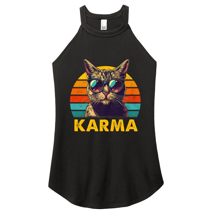 Vintage Cat Music Gifts For Teens Karma Women's Perfect Tri Rocker Tank