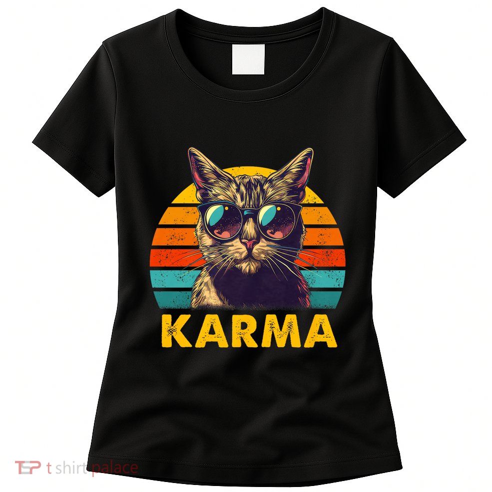 Vintage Cat Music Gifts For Teens Karma Womens T-Shirt