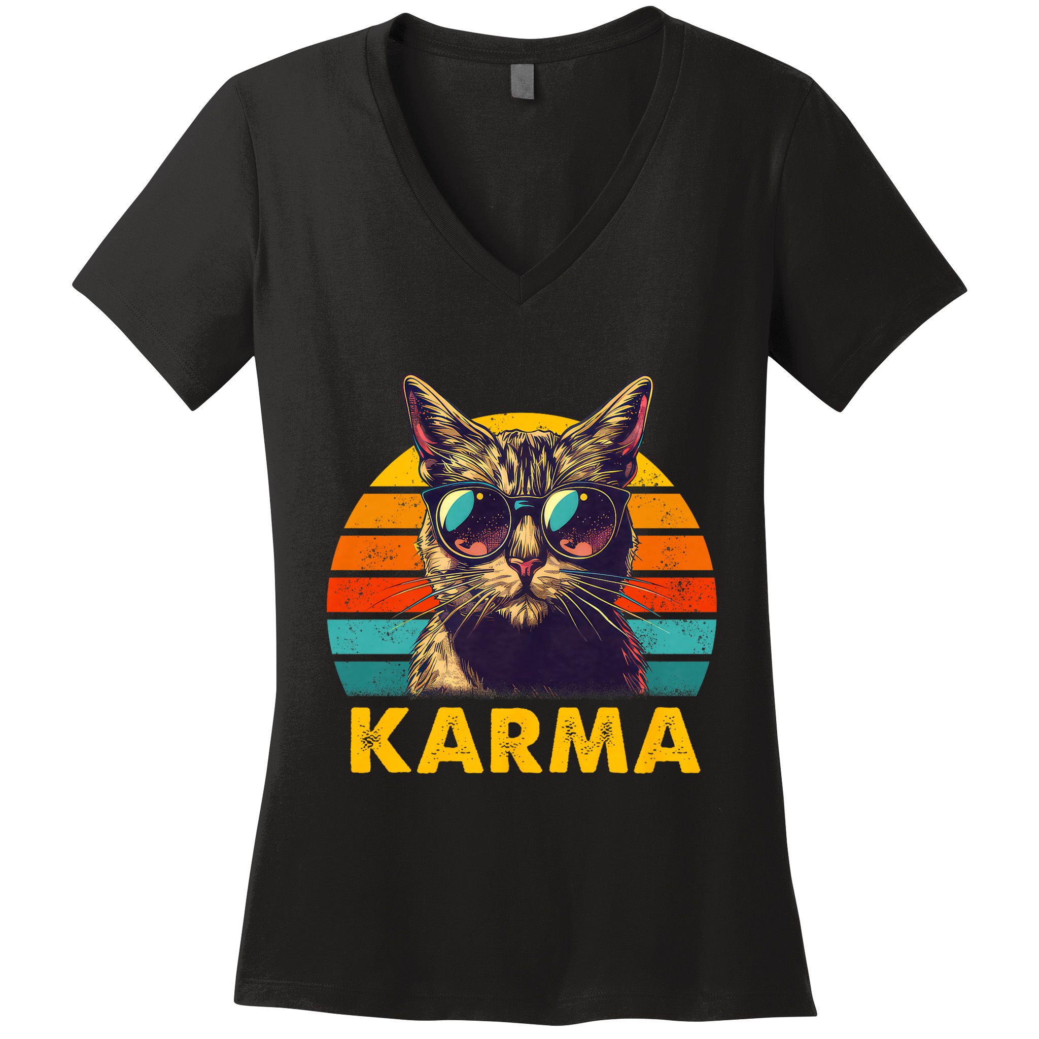 Vintage Cat Music Gifts For Teens Karma Women's V-Neck T-Shirt