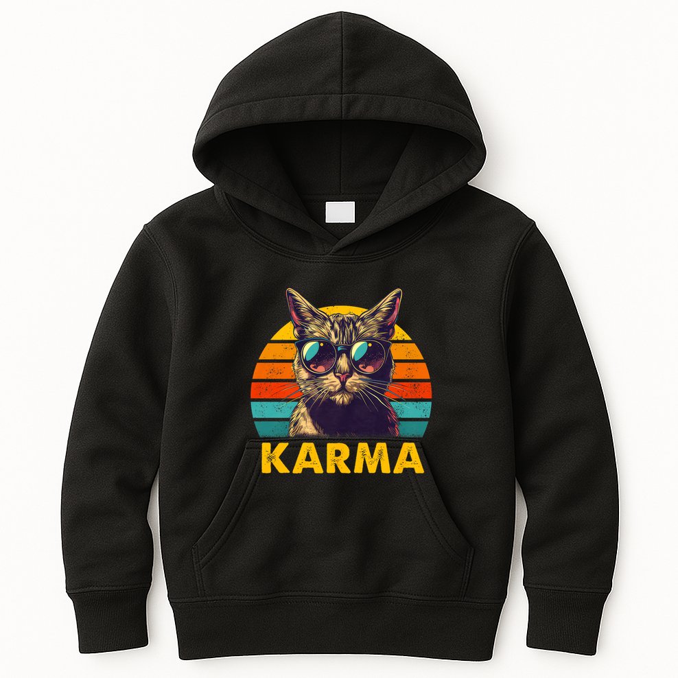 Vintage Cat Music Gifts For Teens Karma Kids Hoodie