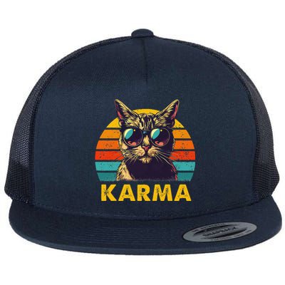 Vintage Cat Music Gifts Karma Flat Bill Trucker Hat