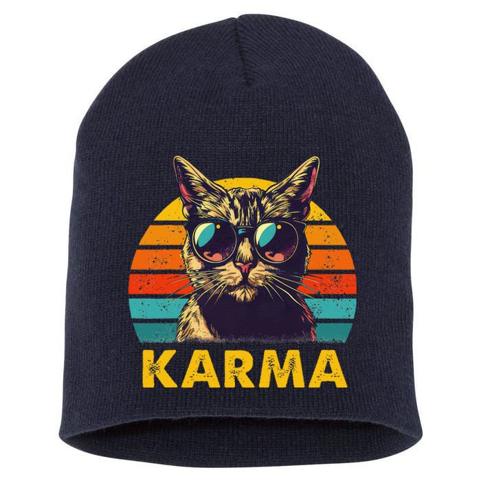 Vintage Cat Music Gifts Karma Short Acrylic Beanie