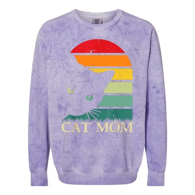 Vintage Cat Mom For WomenFunny Cat Mom Mother Colorblast Crewneck Sweatshirt