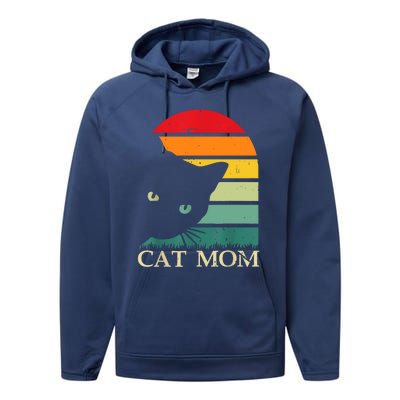 Vintage Cat Mom For WomenFunny Cat Mom Mother Performance Fleece Hoodie