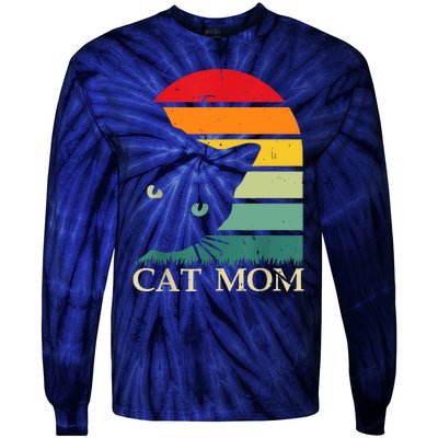 Vintage Cat Mom For WomenFunny Cat Mom Mother Tie-Dye Long Sleeve Shirt