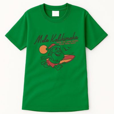 Vintage Cute Mele Kalikimaka Christmas Santa Surfing Costume Tall T-Shirt