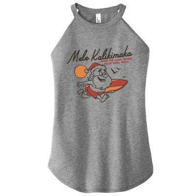 Vintage Cute Mele Kalikimaka Christmas Santa Surfing Costume Women’s Perfect Tri Rocker Tank