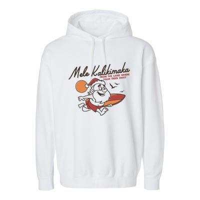 Vintage Cute Mele Kalikimaka Christmas Santa Surfing Costume Garment-Dyed Fleece Hoodie