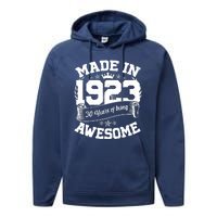 Vintage Crown Made In 1923 100 Years Of Being Awesome Performance Fleece Hoodie