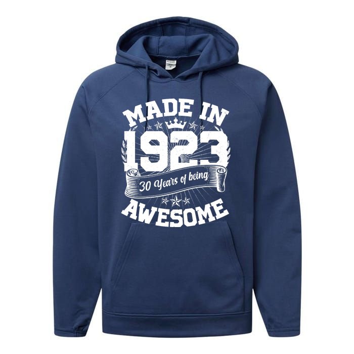 Vintage Crown Made In 1923 100 Years Of Being Awesome Performance Fleece Hoodie