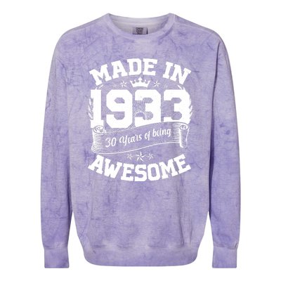 Vintage Crown Made In 1933 90 Years Of Being Awesome Colorblast Crewneck Sweatshirt