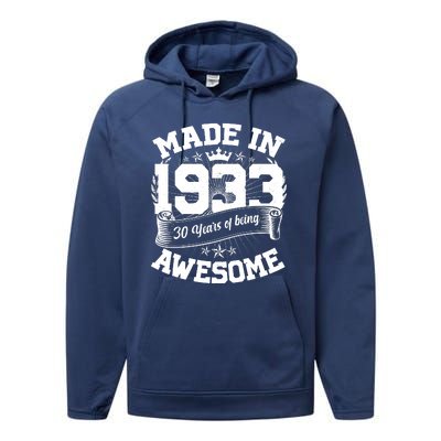 Vintage Crown Made In 1933 90 Years Of Being Awesome Performance Fleece Hoodie