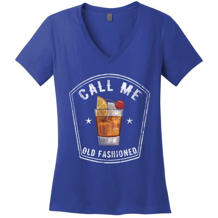 Vintage Call Me Old Fashioned Whiskey Funny Print Cool Gift Women's V-Neck T-Shirt