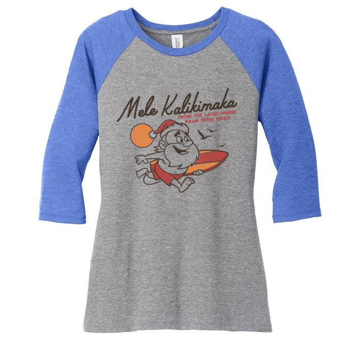 Vintage Cute Mele Kalikimaka Christmas Santa Surfing Costume Gift Women's Tri-Blend 3/4-Sleeve Raglan Shirt