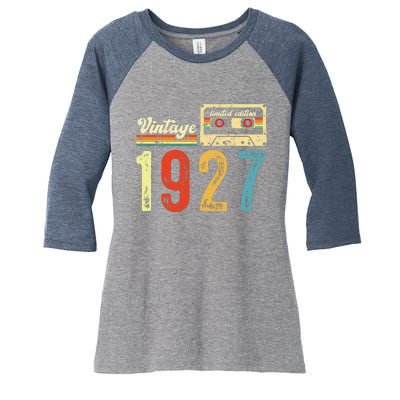 Vintage Cassette Made In 1927 Birthday Women's Tri-Blend 3/4-Sleeve Raglan Shirt