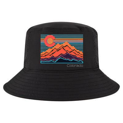 Vintage Colorado Mountain Landscape And Flag Cool Comfort Performance Bucket Hat