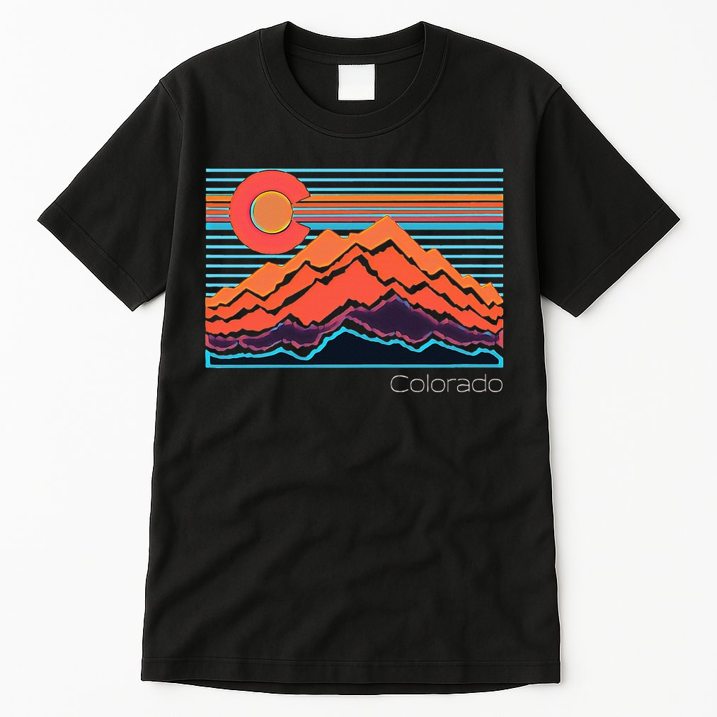 Vintage Colorado Mountain Landscape And Flag Tall T-Shirt