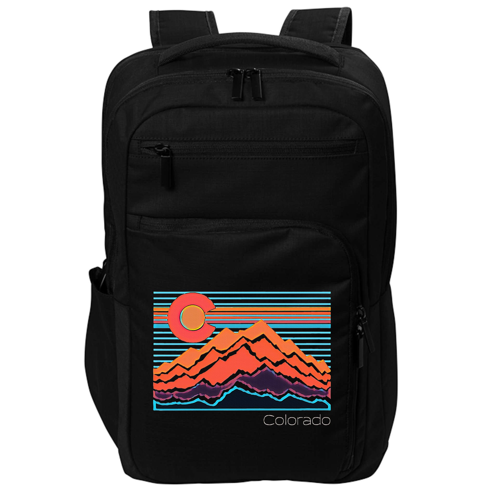 Vintage Colorado Mountain Landscape And Flag Impact Tech Backpack